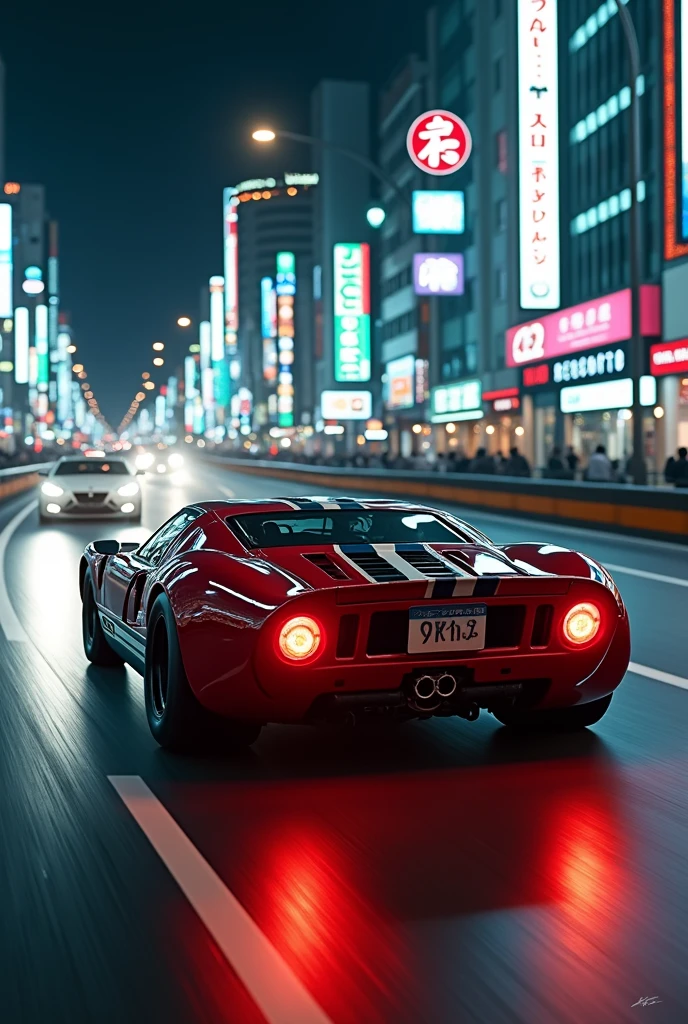 Main subject(ford gt40 car with big spoilers、since、4Door、Height、、Transform car、The capital is highバトル)Subject Sub(Japanese car、sling、since、4Door、Euro R Tournament 、Transform car、The capital is highバトル)car、The capital is high、Runner、For more information,、Real、Realistic、Tokyo、The capital is a highway、c1、since、live-action、深night、night、beautiful、Sink shooting、8k、Loyal、detailed、Japanese license plates, each competing on Japan's capital highway、It's cool to see it run through a big corner.、passionate