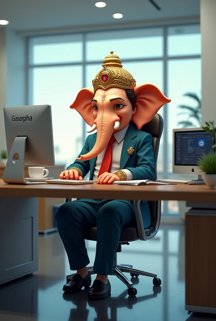 Lord ganesha working in Office with Company name ONE and his post nameplate on desk Lord Ganesha (ONE AR)