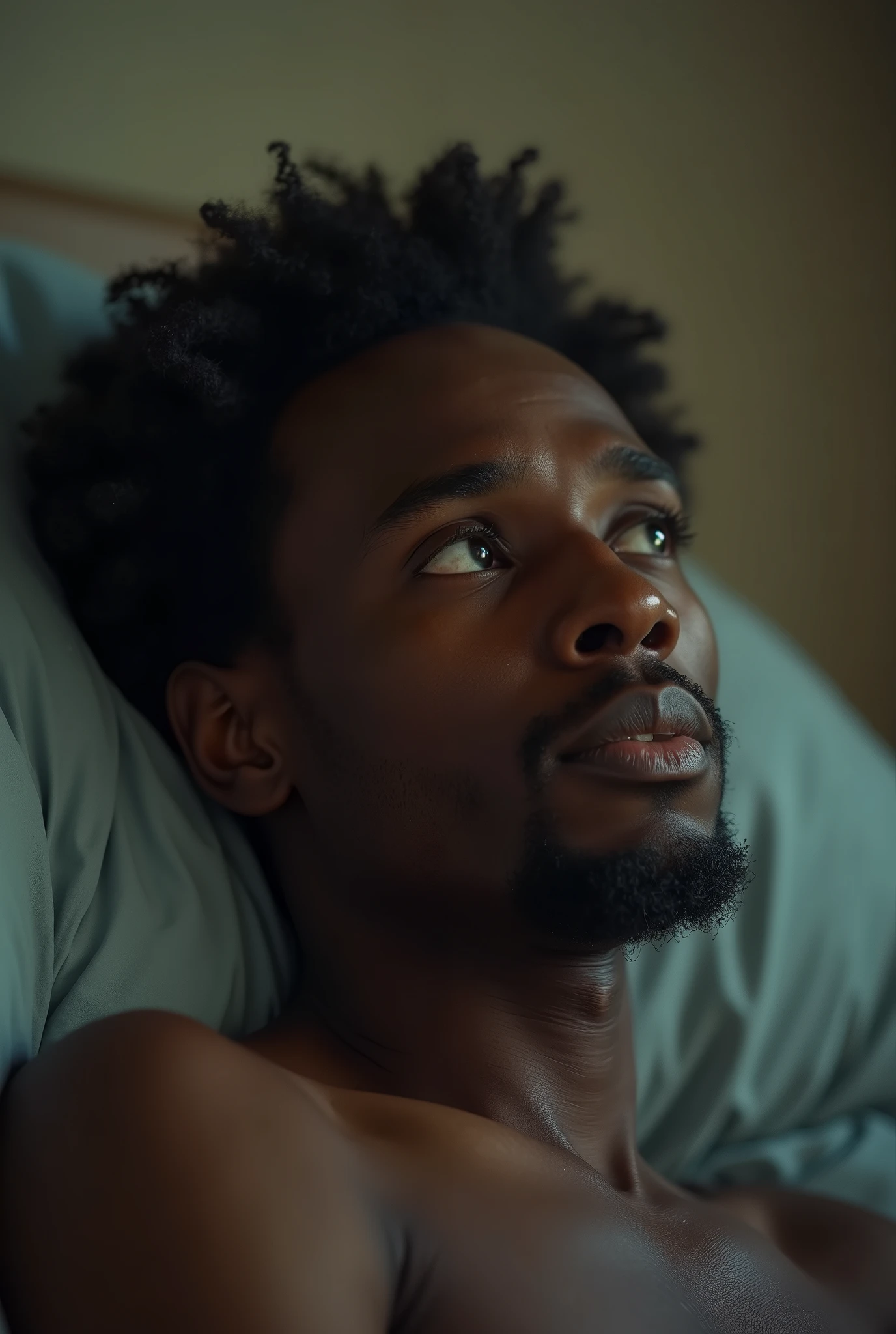 Ethiopia black man thinking about spending nice time with his girlfriend taking shower together ,hug,kiss but only in his mind he is just seelp alone