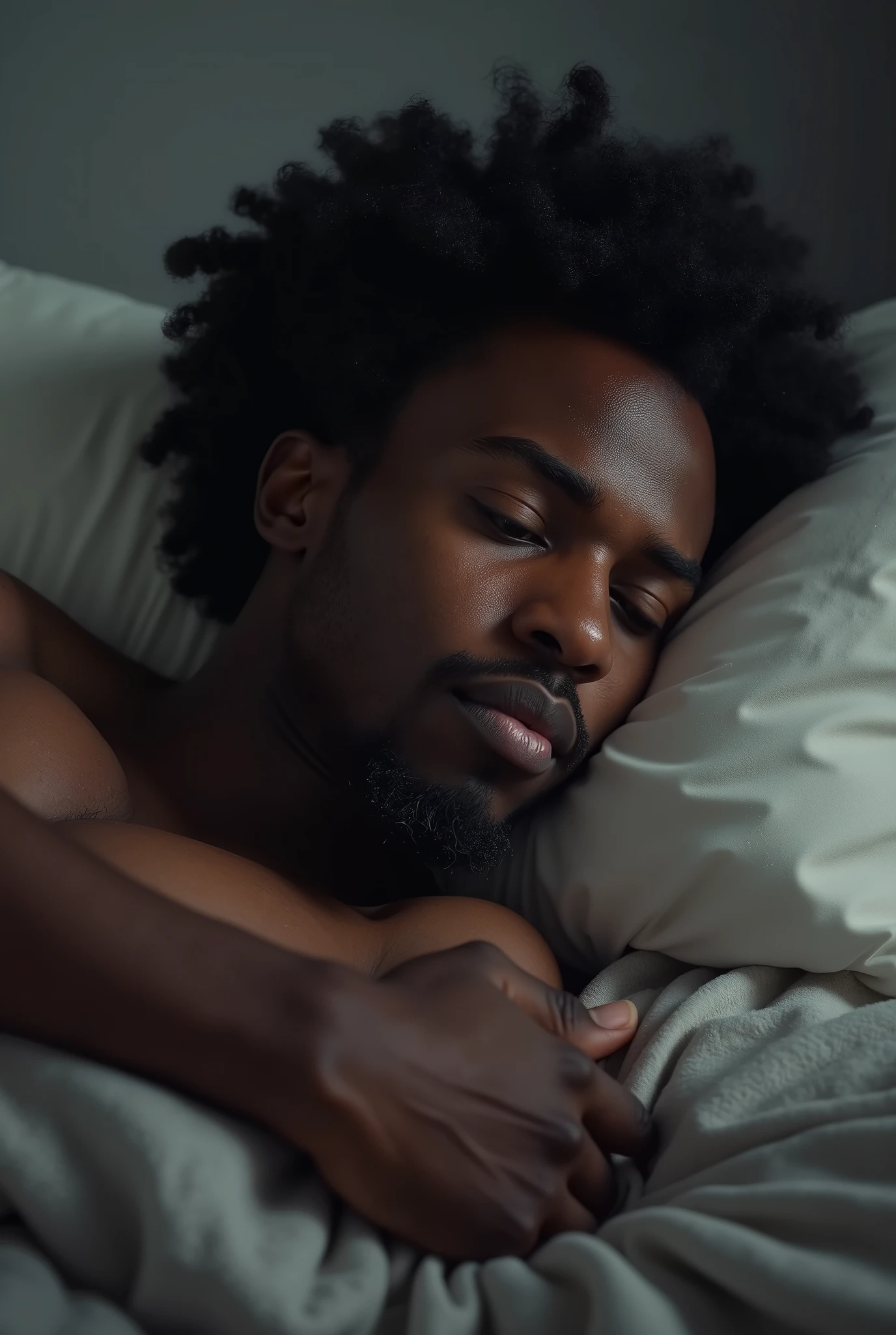 Ethiopia black man thinking about spending nice time with his girlfriend taking shower together ,hug,kiss but only in his mind he is just seelp alone