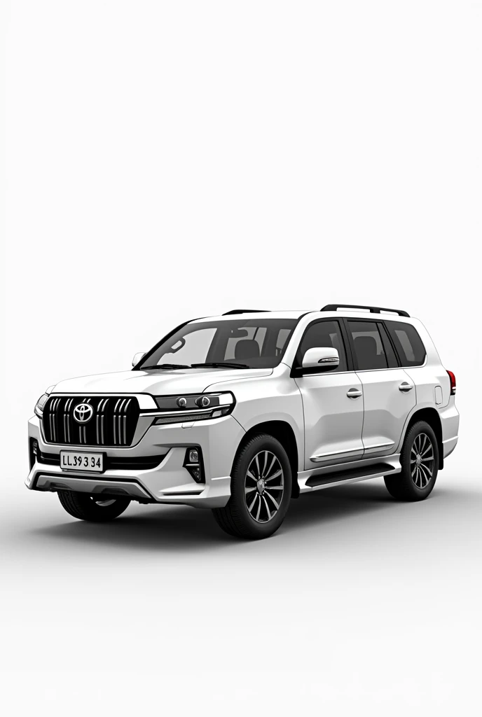Landcruiser VXR White Dubai model car ,with "L 2 9 0 3 4 "Dubai NUMBER PLATE,White background,Side view zoomed in view,white car, outside view number plate should be visible