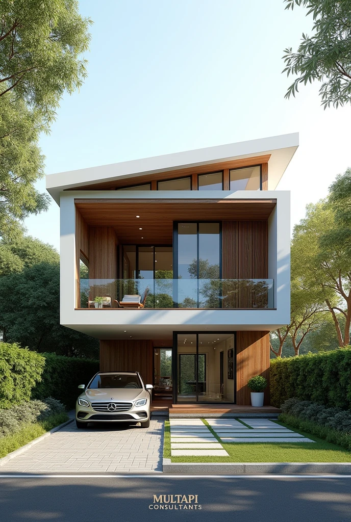 Front elevation of house with the logo in the corner named multapi Consultants