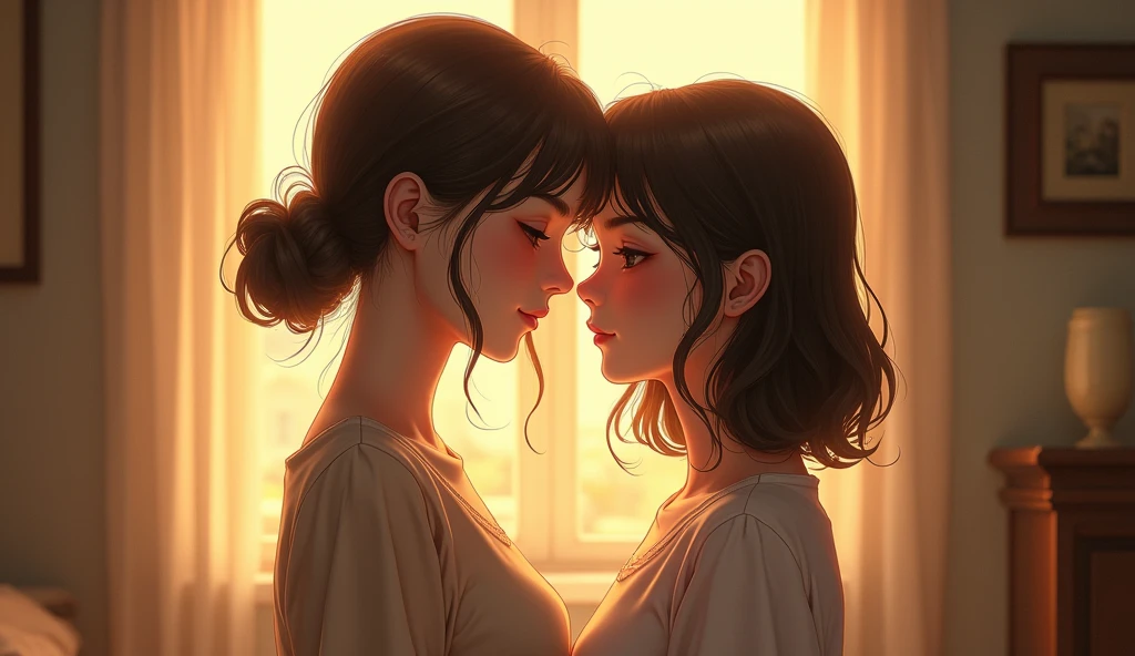 2 girls, Standing in the house , Beautiful lighting.