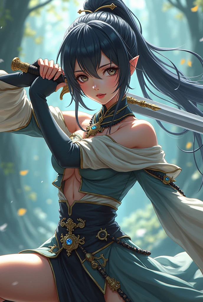 Gambar anime cosplay wanita membawa pedang 