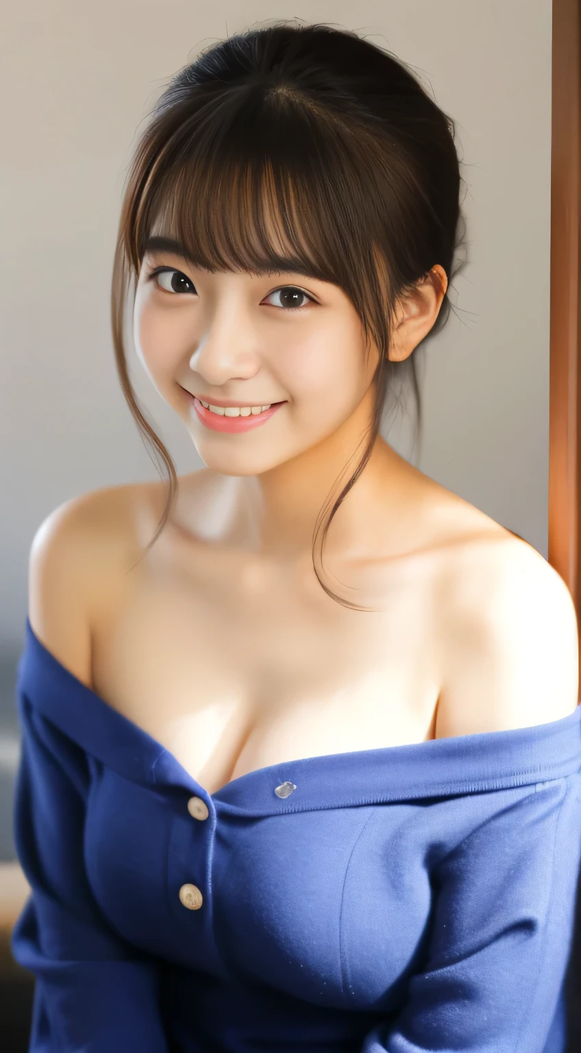 masterpiece,best quality,(Japanese girl),((Beautiful girl)),cleavage,(off shoulder:1.2),(perfect body beauty:1.2),(shy smile),From slightly above