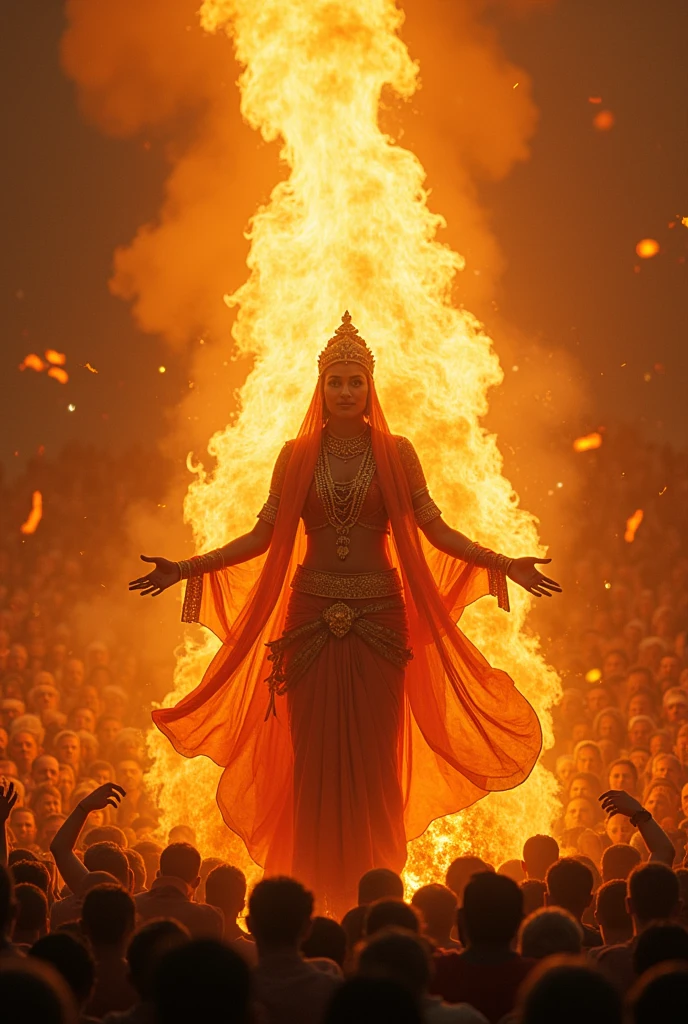 Coming out of the fire in the midst of a few thousand people was the Maharani, the great king of India
