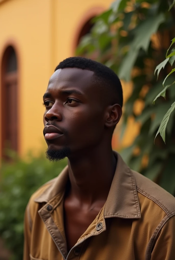 Ethiopia black man short hair Thinking about spending nice time with his girlfriend and he is watching in vision but he is allon