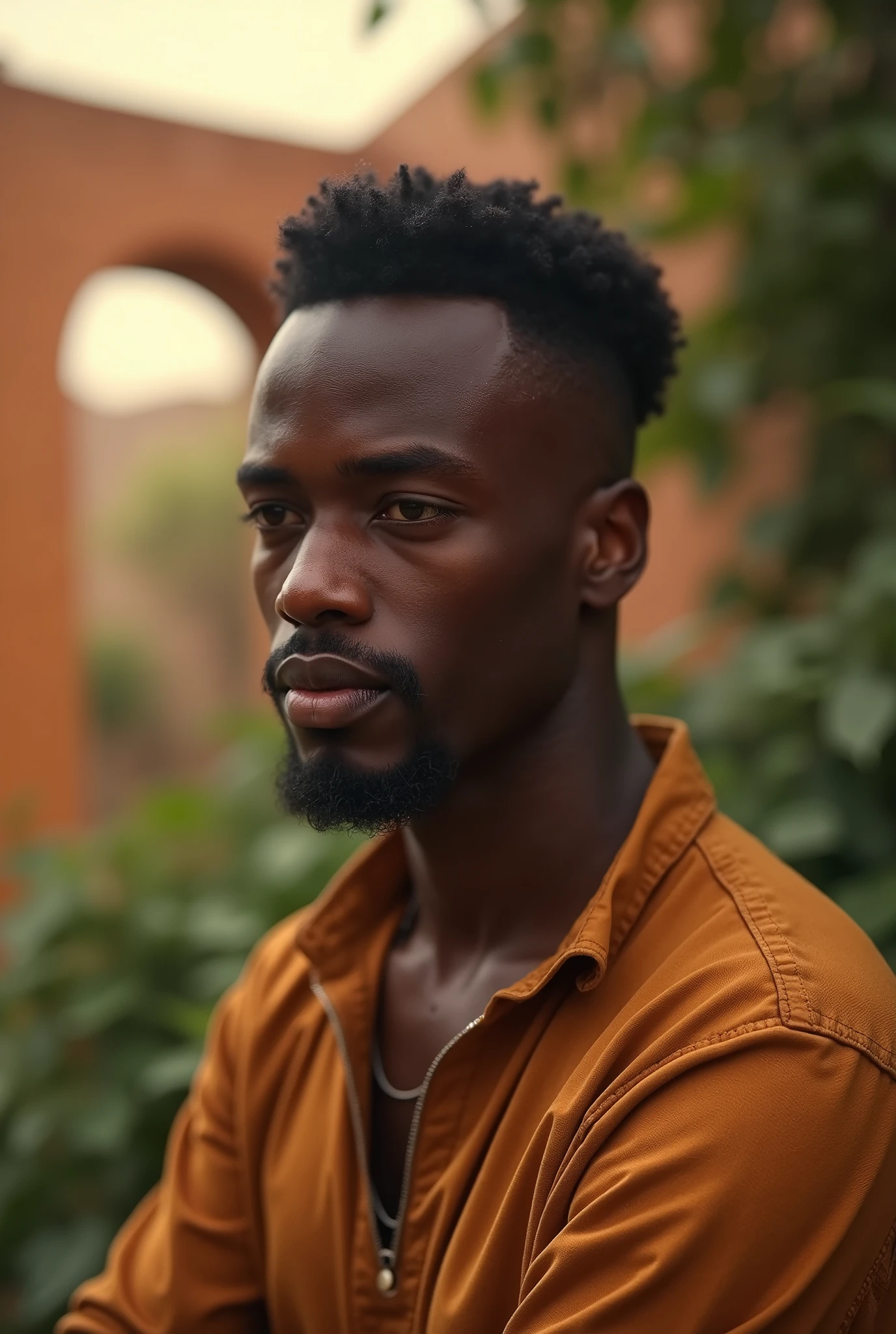 Ethiopia black man short hair Thinking about spending nice time with his girlfriend and he is watching in vision but he is allon