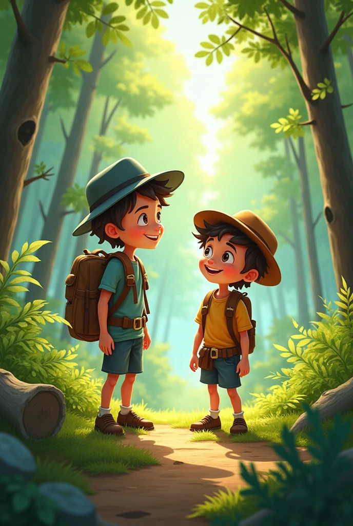 On a sunny morning Bruno and Benny were playing in the forest When Bruno exclaimed Bruno:  I have an idea, What do you think if we play explorers and go deep into the forest?.
