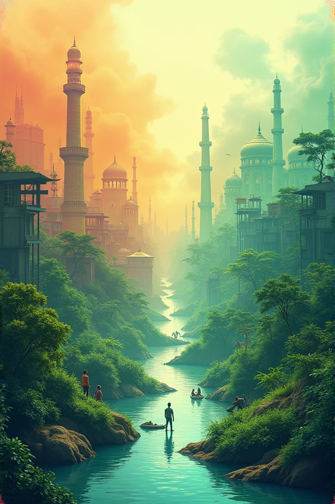 A poster on green India clean India 

Show how India looks clean due to greenery also show the transition between polluted and green india