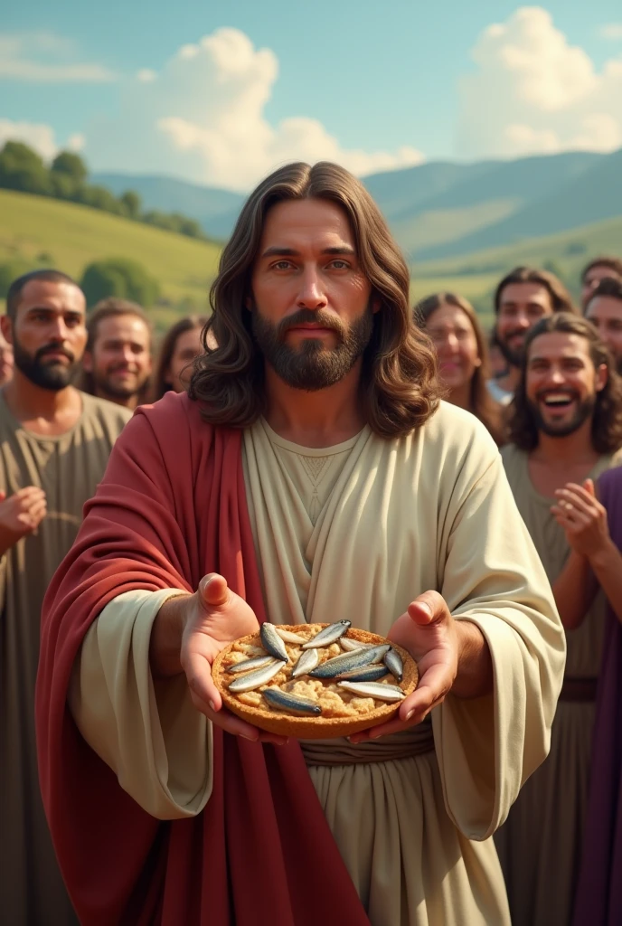 A selfie of Jesus multiplying the bread and fish in the bible story