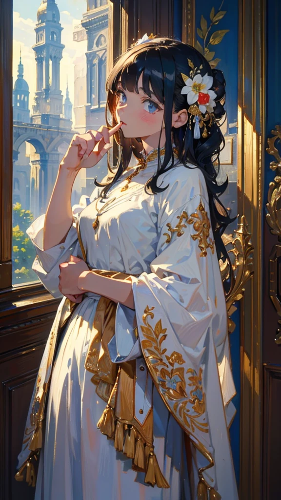 masterpiece, Exquisite detail,Highest quality, one person's, alone, handrail, cloud, building,Long hair in twin tails,Sleeveless white dress、 zero,, Power lines, White footwear, Black Hair, Electric pole, bangs, cloudy zero, fish, bird,, Shorts, Day, , barefoot,star,milky way,流star,Pitch black,building,High quality anime art style,Character portrait,Splash ink background,Blue Theme,Clear Face,Distinctive facial features,Fuji Mountain,Fuji Mountain,building in Tokyo,look at me,Rear view,Shining star々,milky way,Sit on the water,Bright sky,Daytime,Look straight ahead,Future City,train,railway crossing,Day没