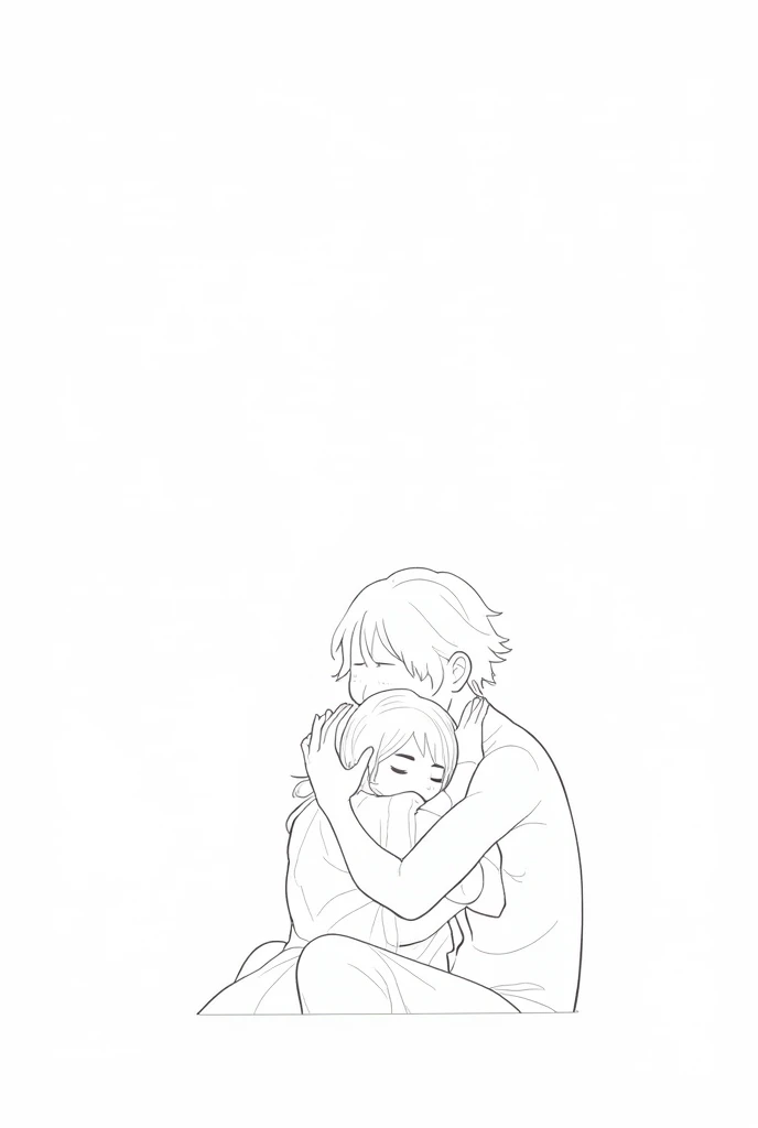 A woman broken but is hugged by a man as a line art