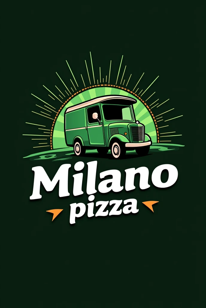 Logo pizzeria "Milano Pizza" green and black with a kart