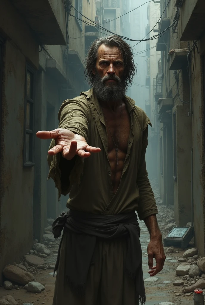 An image of a poor man seeking help