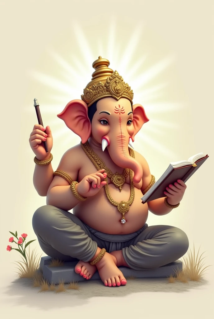 Ganesh god while write something on note photo