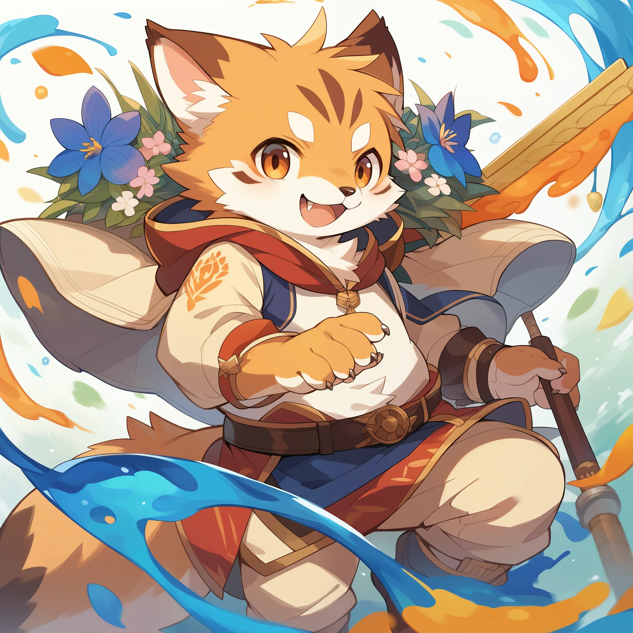 rating_safe, score_9, score_8_up, score_7_up, score_6_up, score_5_up, score_4_up, hires, source_furry, rzminjourney, vector-art, by Alfons Mucha(kemono, furry anthro)logo mark, round, colorful ink splash flower,