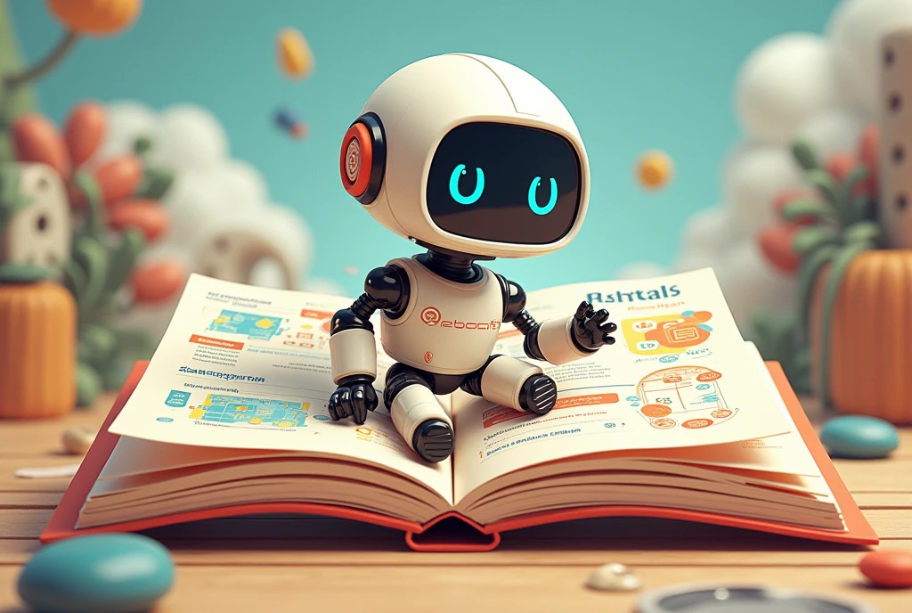 Interactive book model, Manuals and cute robot related, illustration, Dynamic