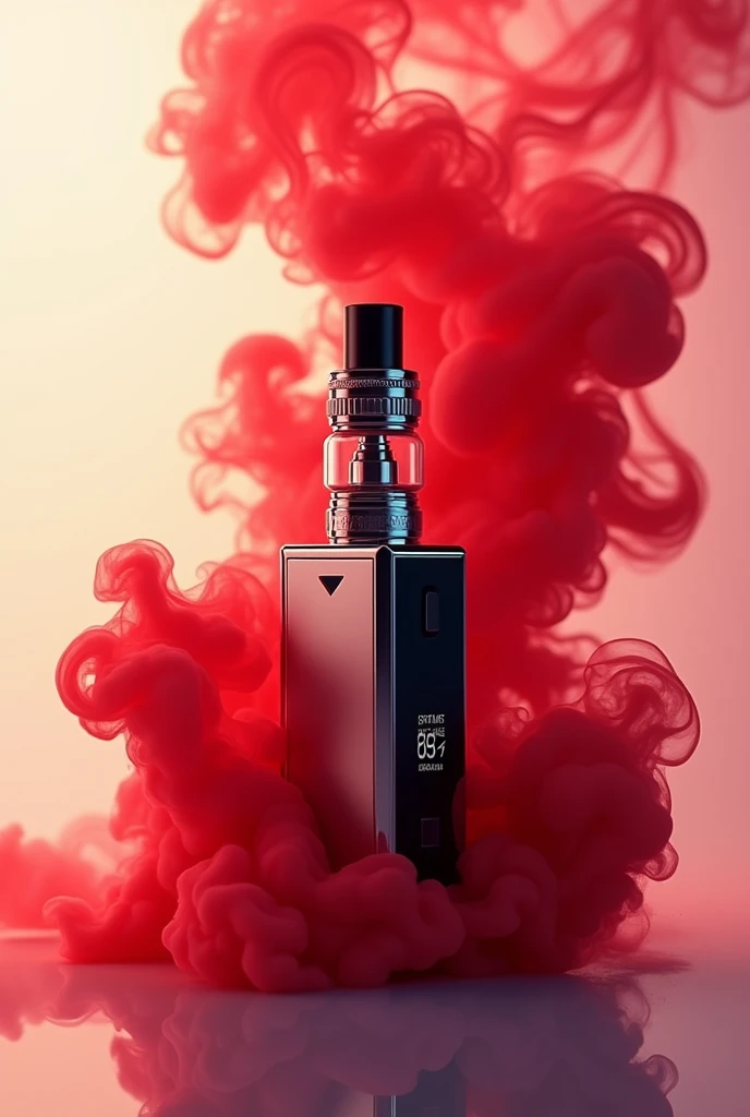 vape brand with a vape and red smoke in the background 