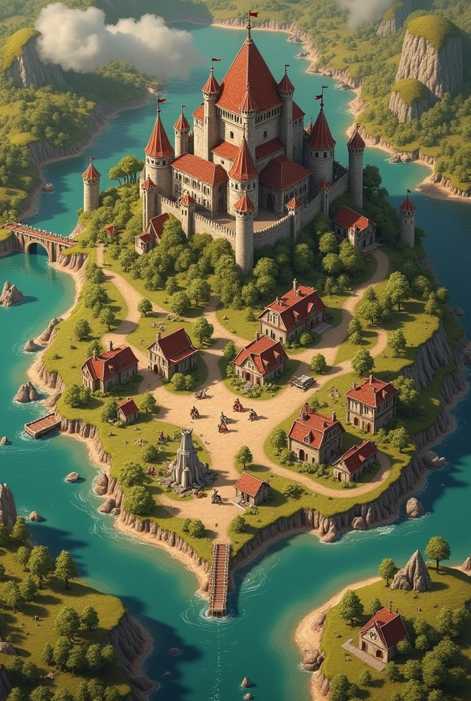Medieval map of the fictional kingdom of lamel Abandoned farm on the northeast side.
Abandoned mines east and west side.
Mines in operation north and south side.
Observatory on the southwest side of the kingdom.
Medieval kingdom king's castle that has a river below the raised bridge on the bank of a river.
A giant city with two-story houses, Smith, fabric factory, padaria, butcher shop, clothing store, in the center of the city.
Knights base in the center a mix of training center with a catholic church.
And a fort on the bank of a river.