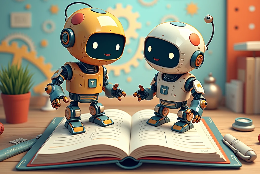 Interactive book model, Manuals and cute robot related, 2 or more, illustration, Dynamic