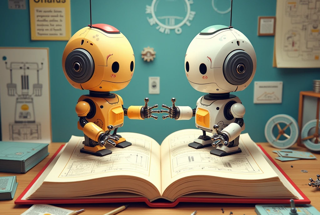 Interactive book model, Manuals and cute robot related, 2 or more, illustration, Dynamic