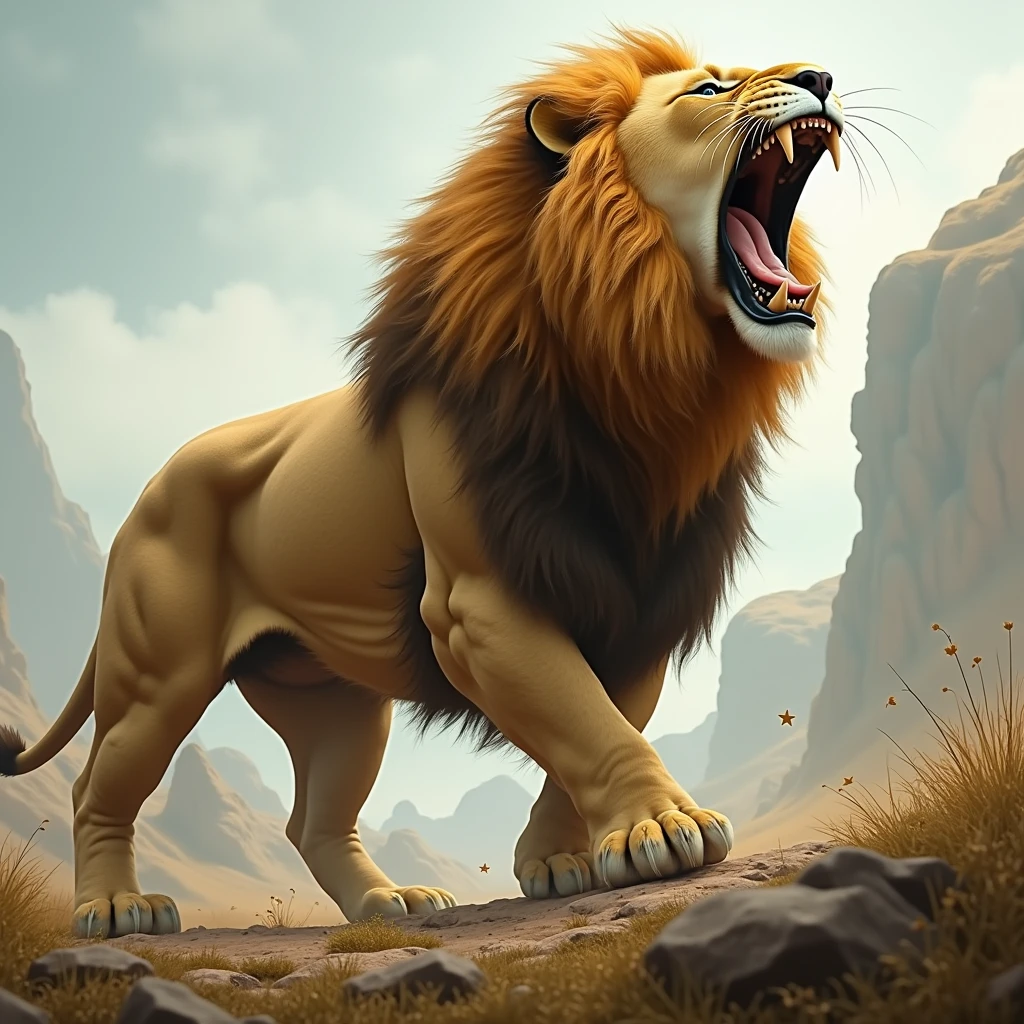 The lion goes, "Roar, roar, roar!"