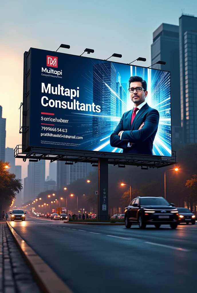 Billboard for multapi Consultants and details mobile number 7999665413 and email is pratikkhadse541@gmail.com