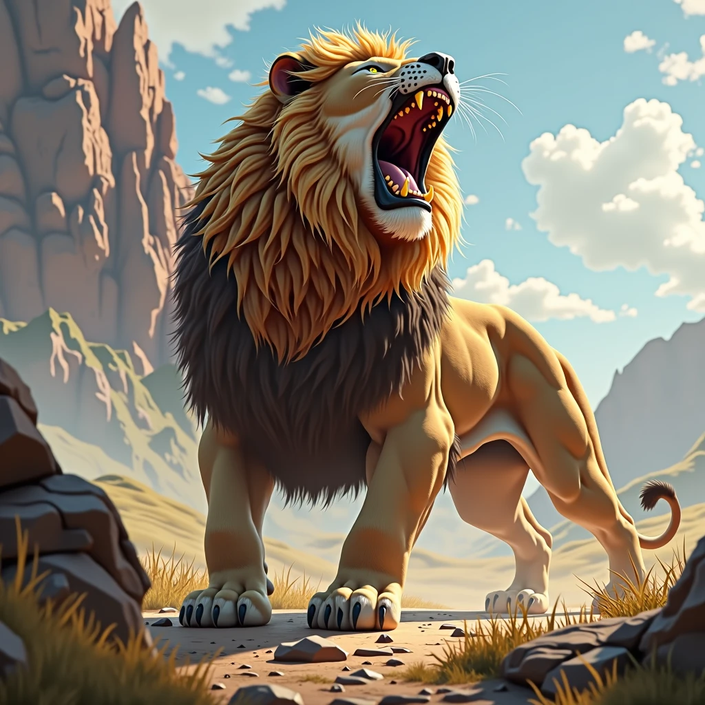 The lion goes, "Roar, roar, roar!"