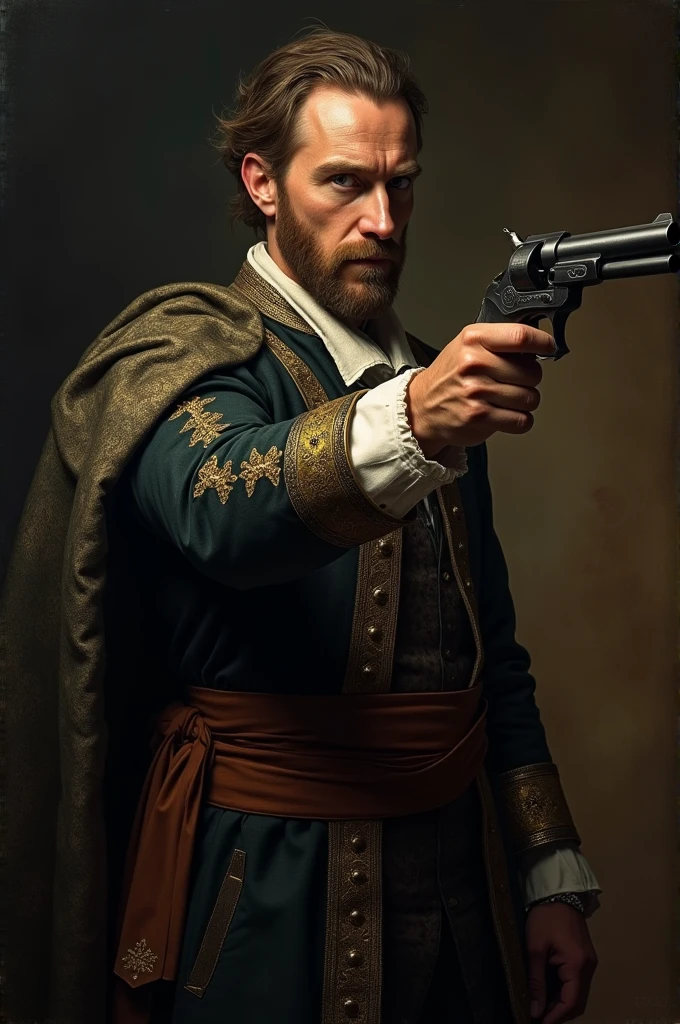 John napier with gun looking at right side