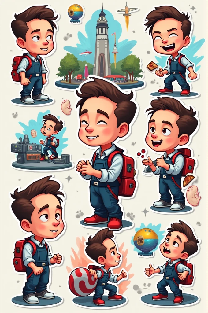 Create a sticker pack or emoji set for telegram features elements from X Empire - characters, symbols, logos, or anything from the game using a unique and original cartoon character that captures Elon Musk distinctive