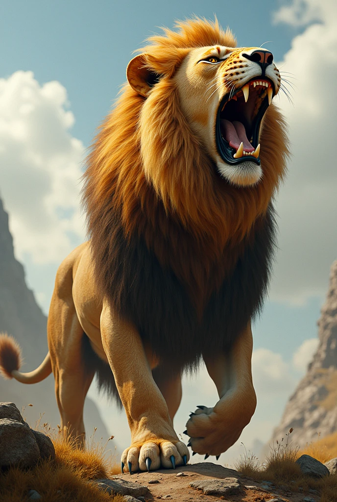 The lion goes, "Roar, roar, roar!"