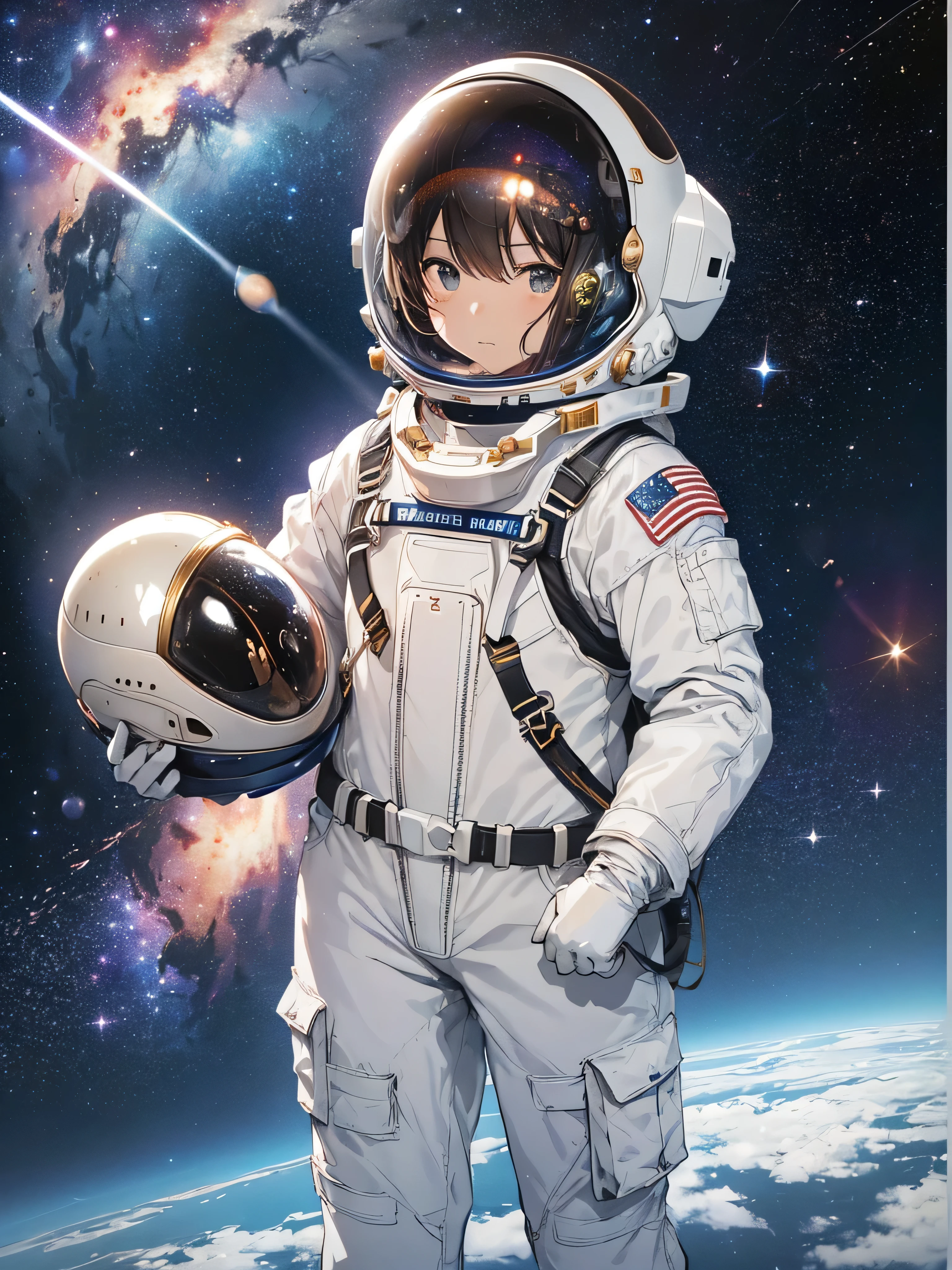 Neymar 1 astronaut,(Helmet:1.3), (Spacesuit:1.3), (floating weightless:1.4), Earth, 。.two, performer, (Reflects sunlight:0.8), milky way, (distant galaxy:1.3), Wide, (Exhaust gas:0.9), (Space microwave background:1.1), spacewalk to spaceship:1.4), (Zero gravity environment:0.7), (Telecommunications Equipment:0.8), (Explore new and fascinating performers:1.3), (Collection of samples:1.1), solar system, (astronaut&#39;Visor reflection:0.9), (astronaut&#39;Perspective:1.3), (Re-entry into the atmosphere:1.4), (international cooperation:1.2), (View from inside the spaceship:0.8), (Astronaut training:1.1), (Moon Landing:1.3), (Extravehicular activities in extravehicular activities):1.2), (Lunar rover:1.1), (Explore the unknown:1.4), (Shadow of an astronaut on the moon:0.9), (floating tools:0.8), (Magnificent Earth Scenery:1.3), (Travel between performers:1.2), (astronaut badge:0.8), (spacecraft control:1.1), (Celestial Navigation:1.3), (The astronaut&#39;s visor reflects the Earth:1.2), (Space Travel:1.4), (astronaut extravehicular activity strapped to spacecraft:1.5), Japanese flag、①Quality：(one person), (Highest quality:1.3), (masterpiece:1.3), (Super detailed:0.8), 8k, Highly detailed CG, Perfect hands:1.2), (Perfect Anatomy:1.2), ② Eyes：Sparkling Eyes, Intricate iris detail, Fascinating eye reflection, Sparkling eyes, Pupil depth and three-dimensional effect, Subtle changes in the color of the iris, Meticulous eyelash detailing, Detailed eyes, ⑥Body type：Slim figure, ⑦ Skin:Detailed skin, ⑧ Expression：(blush:1.0), Detailed face, View your viewers, BREAK, Happy, See the face and feel, I love lots of milk, Waiting for a kiss 9th style: animation, Illustration 10: theme：(Toru Asakura: 1.3), ⑪Hair: Shiny Hair, Floating Hair, (short hair:1.4), (low hair volume:1.4), (Parted bangs:1.4), (Blue Hair、Gradient Hair、Multi-colored hair、Parted bangs、Purple Hair), (Hairstyles in the middle:1.3), (Boyish hairstyles、Hairstyle like、Show your amount) ⑬Composition：(Upper Body:1.2), (From below,:1.1), (From the side:1.3), (Extremely close-up footage: 1.3), very Wide shot, Dutch Angle