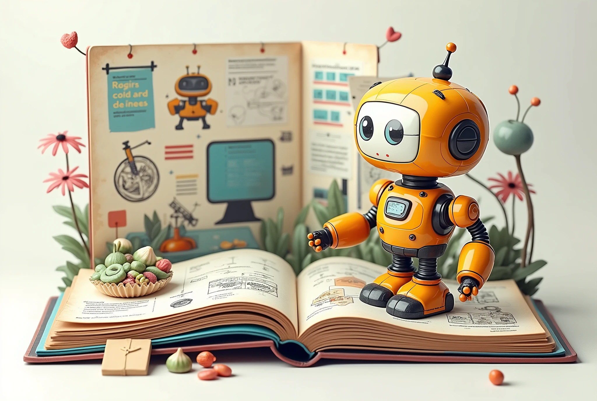 Interactive book model, Manuals and cute robot related, Illustration