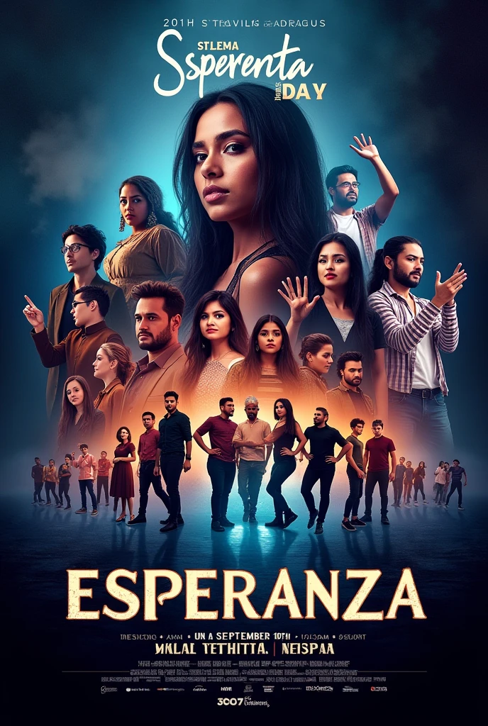 Create a poster for freshers day its name is “ Esperanza”. Which should include dance , song, ramp walk , mini concert. It should be dark theme and date will be on September 10. Timing should be in 10:30 am to 5:30 pm. Make the font for event easy to read. Chnage the main picture. Give a collage vibe picture