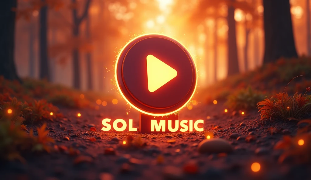 Play button with glowing background Autumm music, the words "Sol Music" (capitalized) below the play button