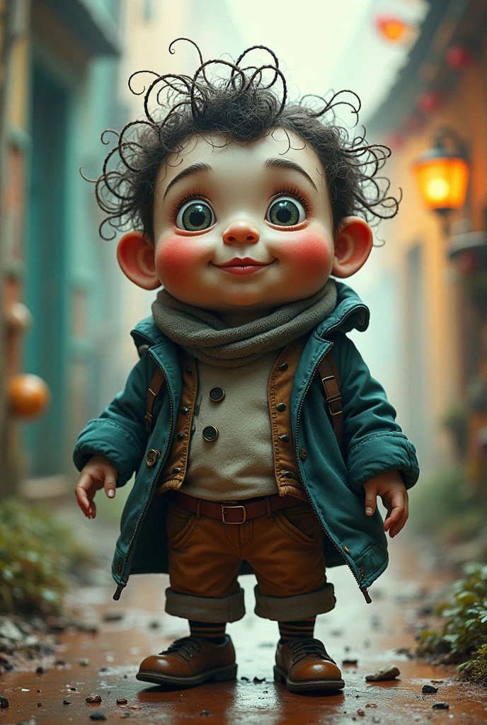 Draw me a fictional character with masks only on his eyes, who is a man and who is the mystery man and who has a round head, is a little fat and is short-legged.. Let the hair be visible and the image have a lot of color..
The last image is fine, but the hair should be thin and curly.