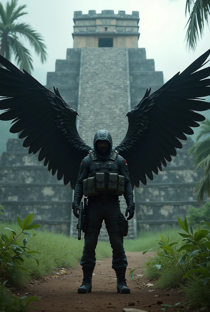 Warzone operator in Petén pyramids with black wings with text that says Guatemala
