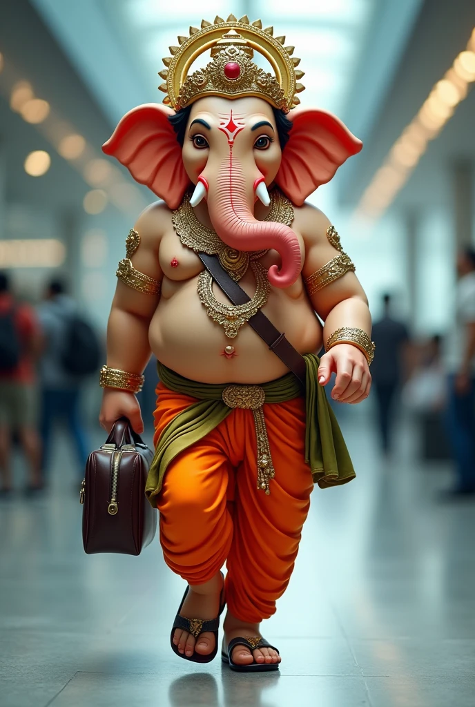 Lord ganesha walking on corporate office floor with having laptop bag in hand