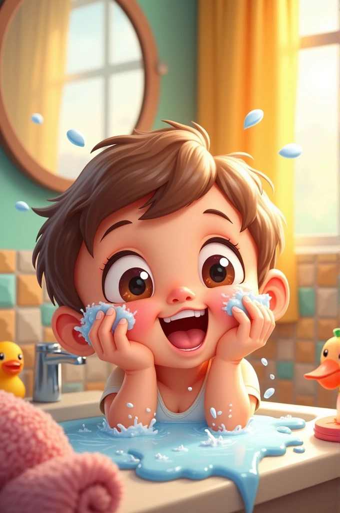 Washing face kid cartoon