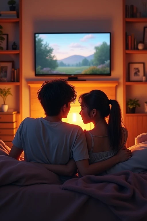 Couple watching a movie at home