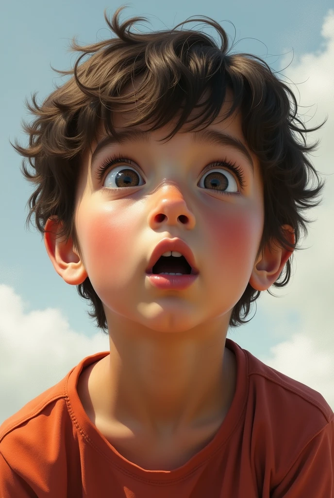 He created a picture of a 1 boy with a surprised look on his face