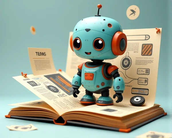 Interactive book model, Manuals and cute robot related, Illustration