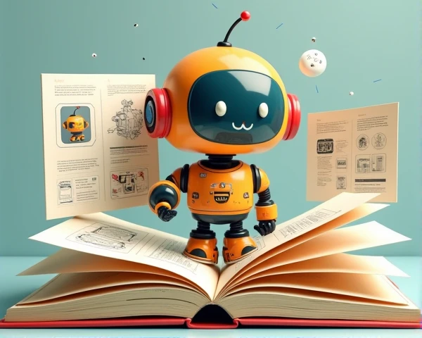Interactive book model, Manuals and cute robot related, Illustration