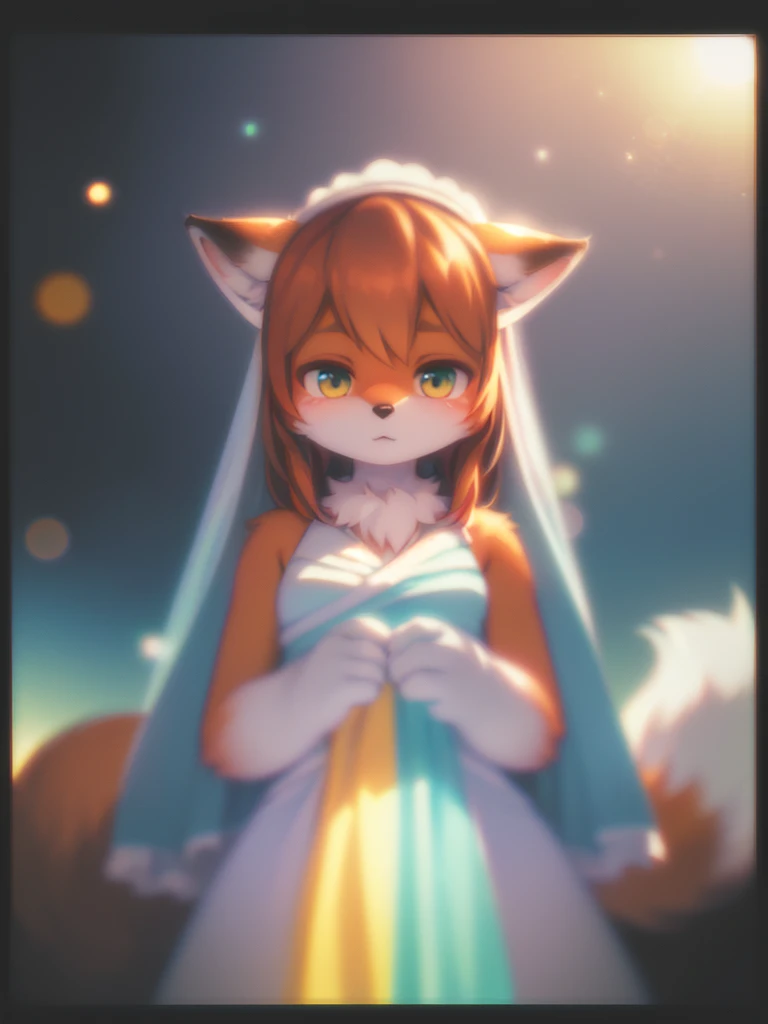 (Sumilux f1.4 36mm , Polaroid , low Latitude old color negative film , cross process , (bokeh), Long exposure , blur , flare, chromatic aberration , (soft focus), (Shallow focus) , soft glow , Maximum aperture, low Key , Transparent depiction , Tyndall) , 
The Fox's Wedding