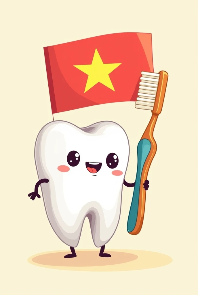 photo d'une jolie dent dessinant le drapeau vietnamien avec une brosse à dents