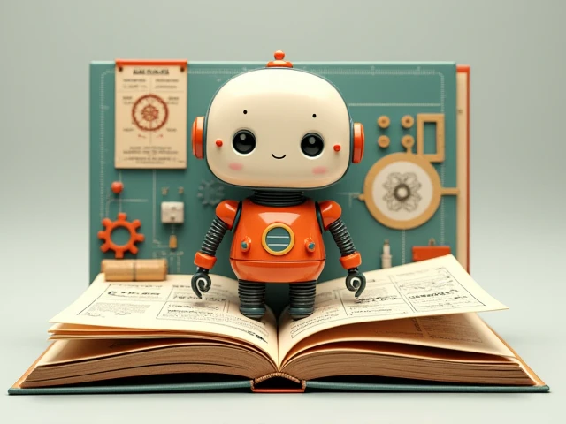 Interactive book model, Manuals and cute robot related, Illustration