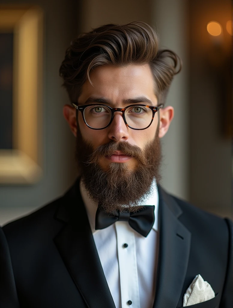 keep beard on the groom and make the spectacles frameless