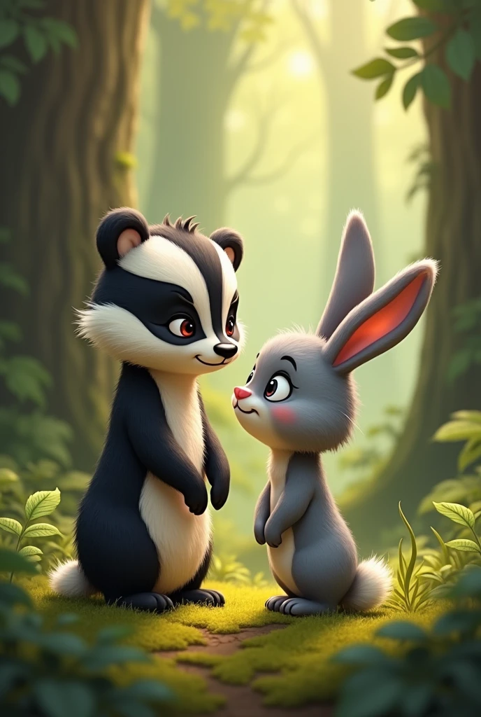 Benny the bunny said to his friend the badger : very sad he exclaimed. Calm down friend, I'll go with you..