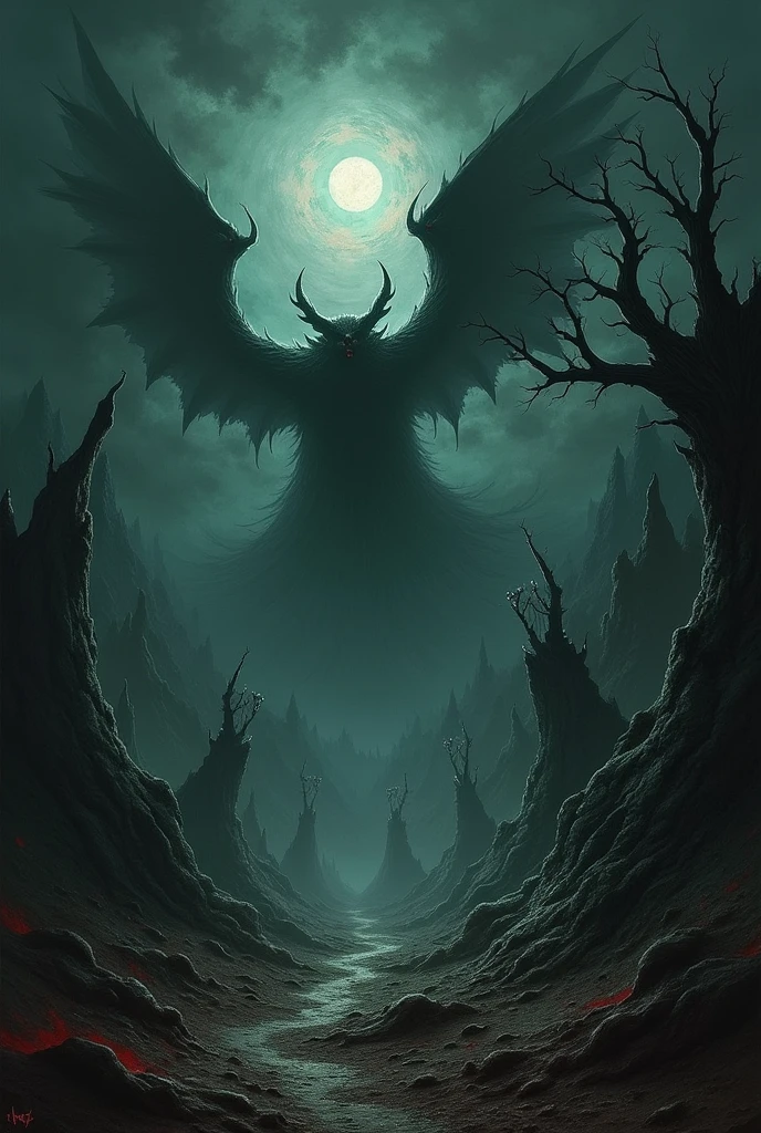 Make a album cover, with night sky and dark them and whole demonic environment